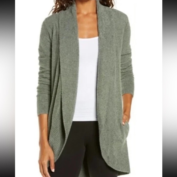 BAREFOOT DREAMS COZY CHIC LITE Soft Warm Mossy Olive Green Circle Cardigan Sz M - Picture 2 of 8
